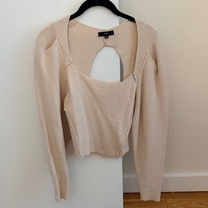 Fate Open-Back Ribbed Knit Top in Light Beige